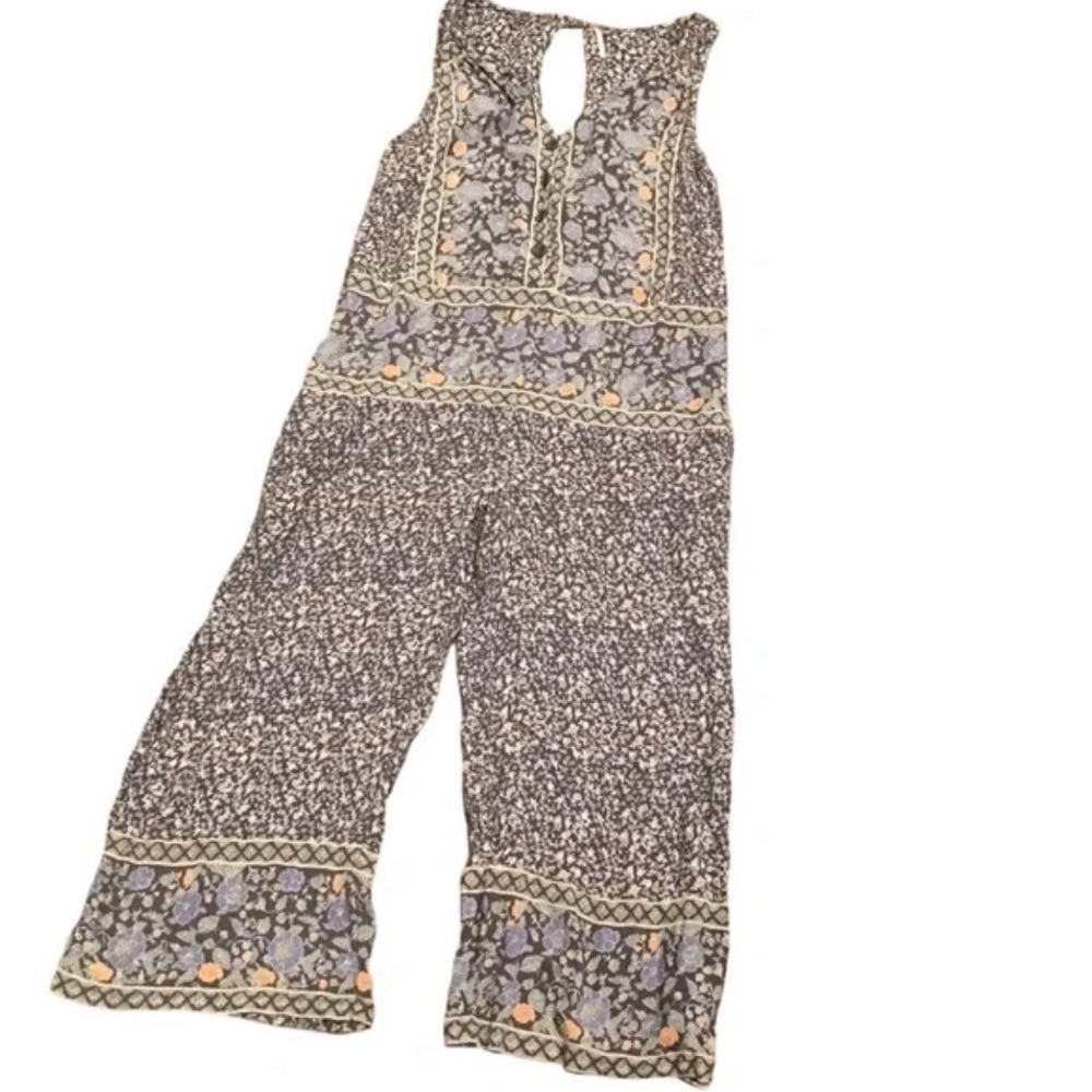 Free People Floral Boho Cropped Wide Leg Jumpsuit Lilac Lavender Gray XS - Picture 4 of 12